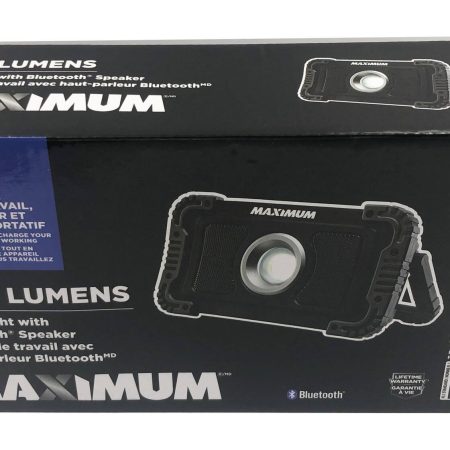 MAXIMUM 1200 Lumens Durable Utility Bluetooth Light Speaker, Batteries Included, Black