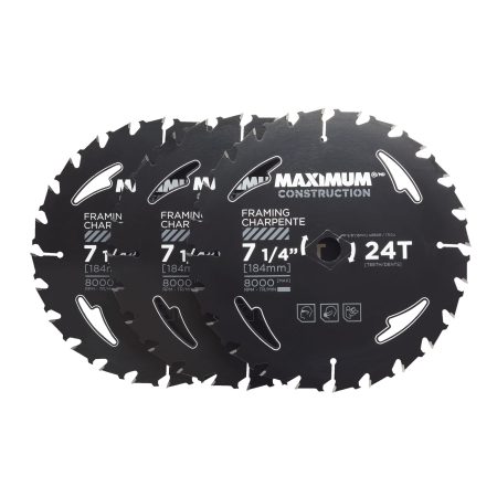 MAXIMUM 7-1/4-in 24T Carbide Tipped Framing Circular Saw Blades for Wood, 3-pk