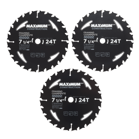 MAXIMUM 7-1/4-in 24T Carbide Tipped Framing Circular Saw Blades for Wood, 3-pk