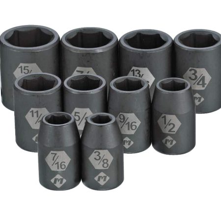 MAXIMUM Regular Impact Socket Set, 10-pc, Assorted Sizes, SAE/Metric, CRMO