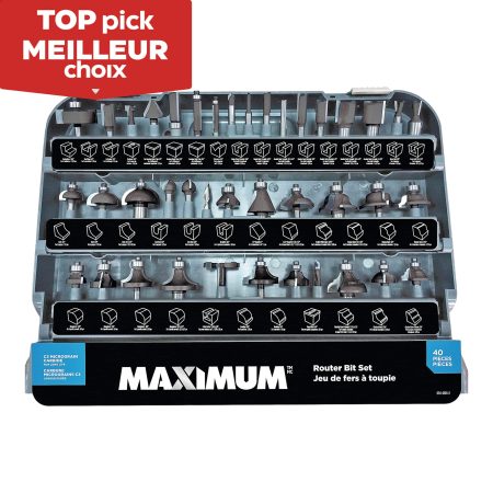 MAXIMUM Assorted Carbide-Tipped Router Bit Set with Storage Case, 1/2 & 1/4-in Shanks, 40-pc