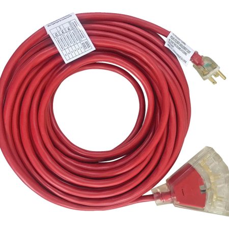 NOMA 25-ft 14/3 Outdoor Extension Cord with 3 Grounded Outlets and Lighted End, Red