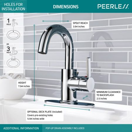 Peerless® Precept Single Handle Single Hole Bathroom Sink Faucet, WaterSense® Certified, Chrome