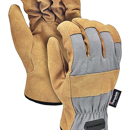 Yardworks Suede Canvas Lined Unisex Gardening Gloves, Large, Gold